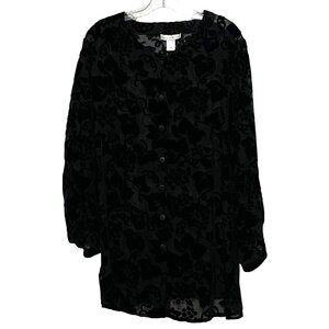 Vtg The Limited Floral Velvet Burnout Button Front Top M Black Y2K Dark Romantic
